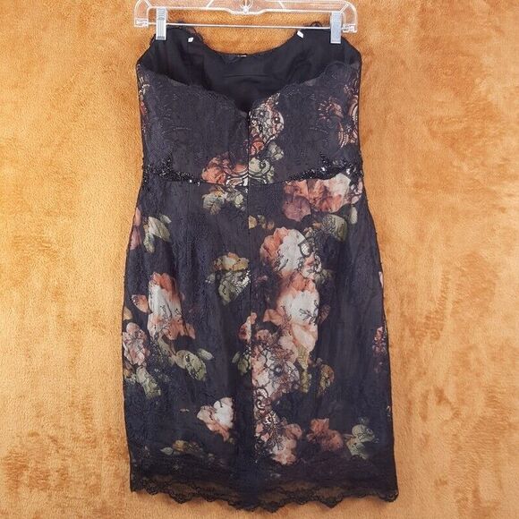 MARCHESA NOTTE Womens Sheath Dress Small Black Strapless Floral Lace Beaded Silk - Picture 6 of 13